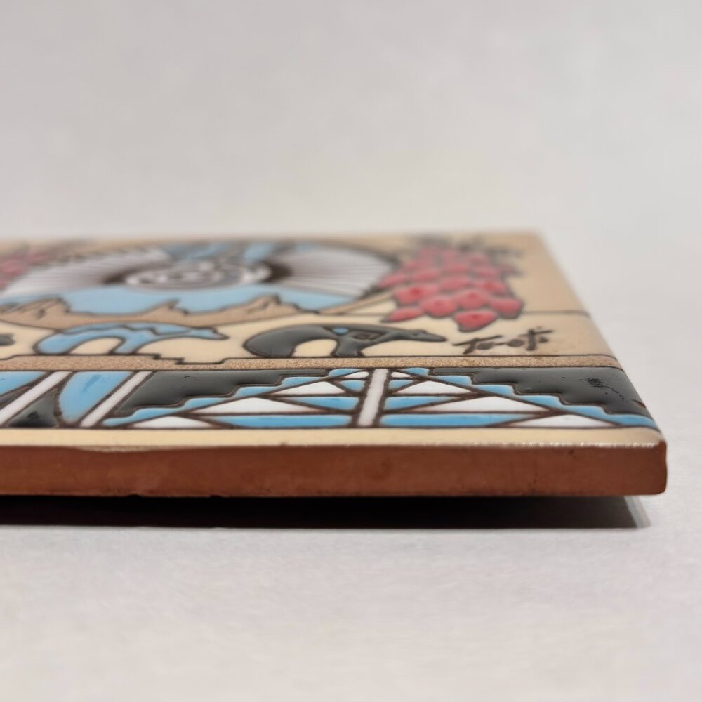 Hand Glazed Earthtones Southwestern Kiln Fired Terracotta Tile Trivet Tu-Oti 6" - Picture 11 of 14